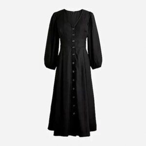 NWT J.CREW Stretch viscose blend button-front black midi dress Size 4